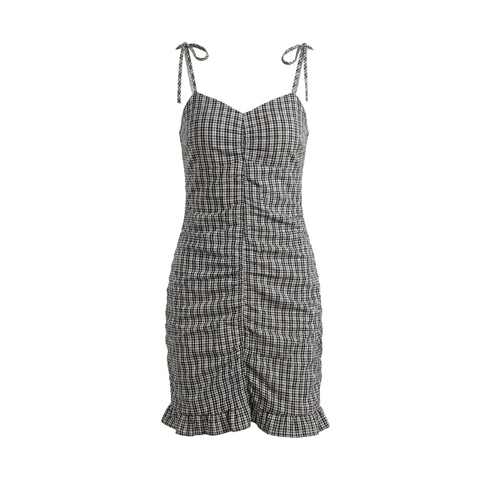 Hollister Black White Gingham Ruched Ruffle‎ Mini Dress Small